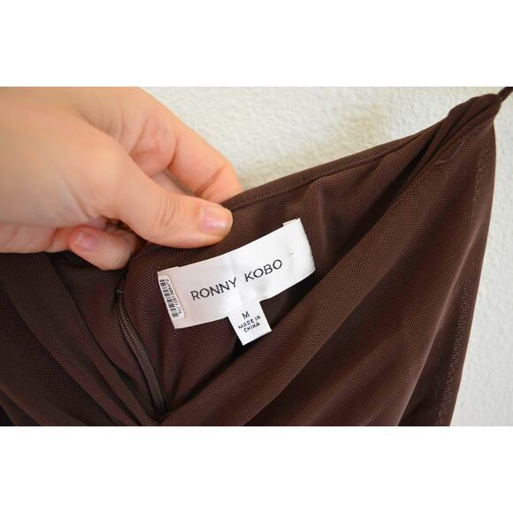 Ronny Kobo Chase Maxi Skirt Ruched Brown‎ Medium - Picture 5 of 9